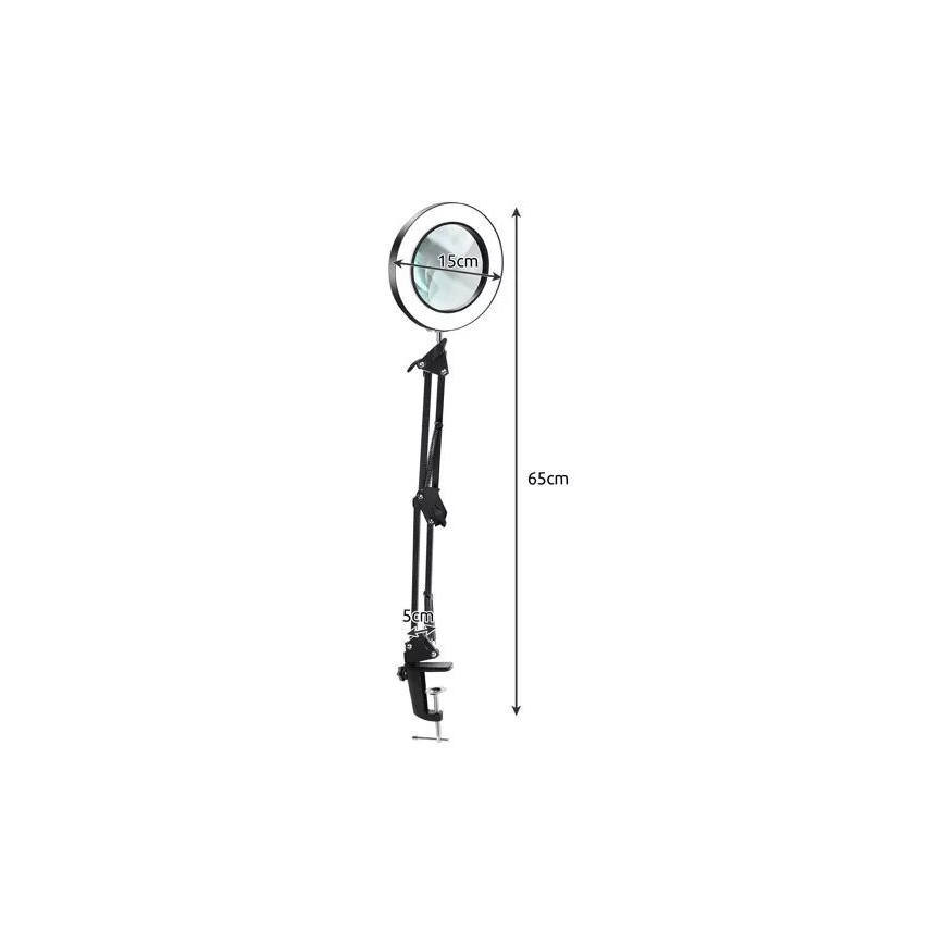 Himmennettävä LED-pöytävalaisin suurennuslasilla LED/6W/5V 3000K/4000K/6000K musta