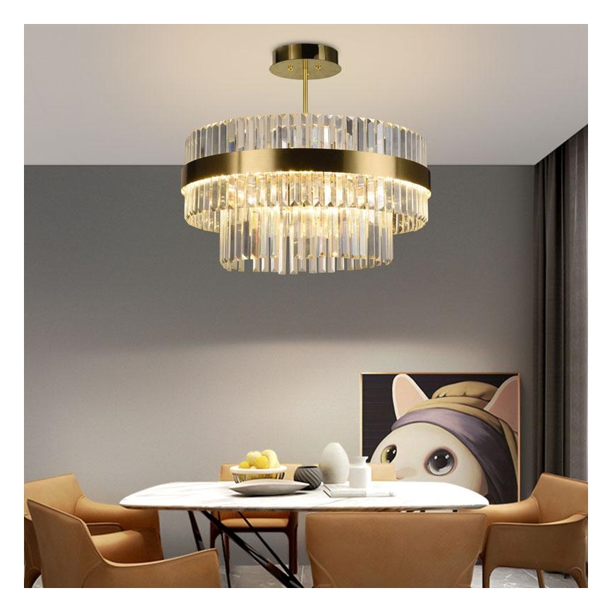 LED Himmennettävä kristalli kattokruunu on a pole LED/80W/230V 3000-6500K kulta + kauko-ohjaus