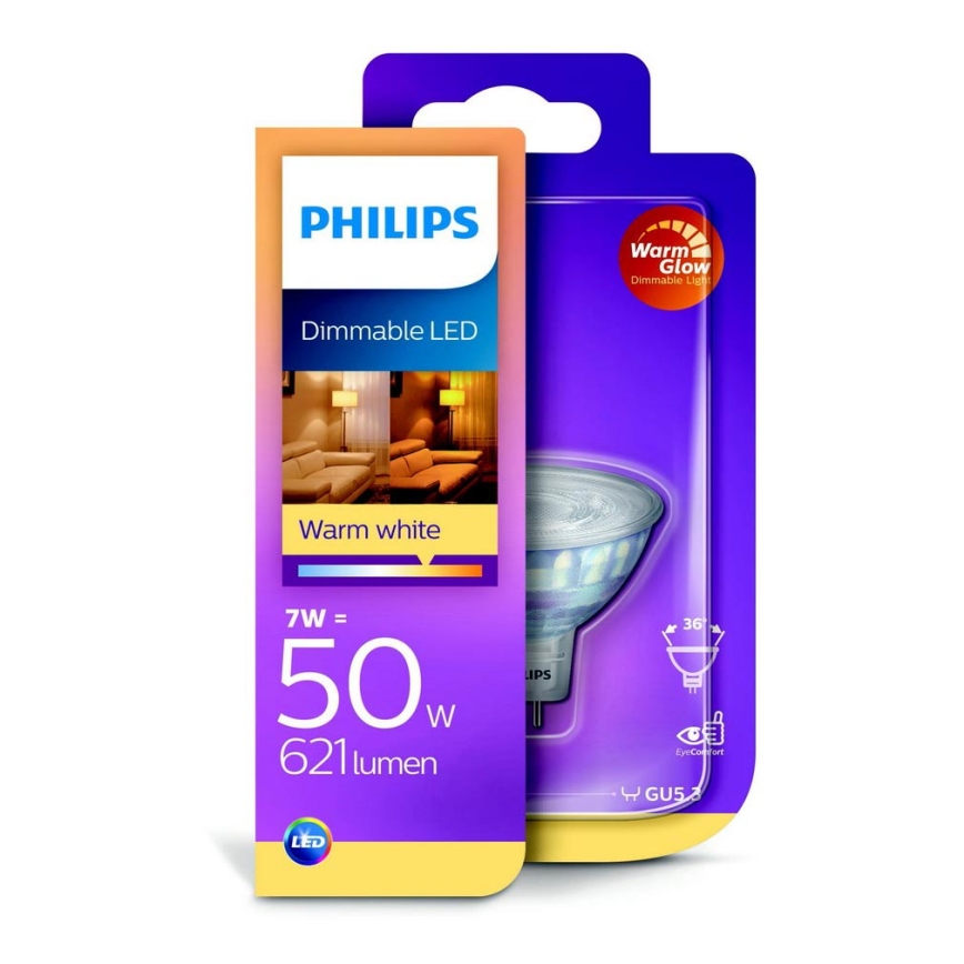 Himmennettevä LED-polttimo Philips GU5,3/7W/12V 2200K-2700K WarmGlow