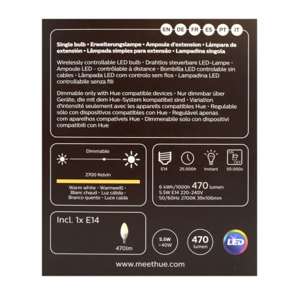 Himmennettevä LED-polttimo Philips Hue WHITE E14/5,5W/230V 2700K