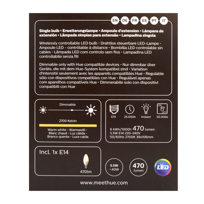 Himmennettevä LED-polttimo Philips Hue WHITE E14/5,5W/230V 2700K