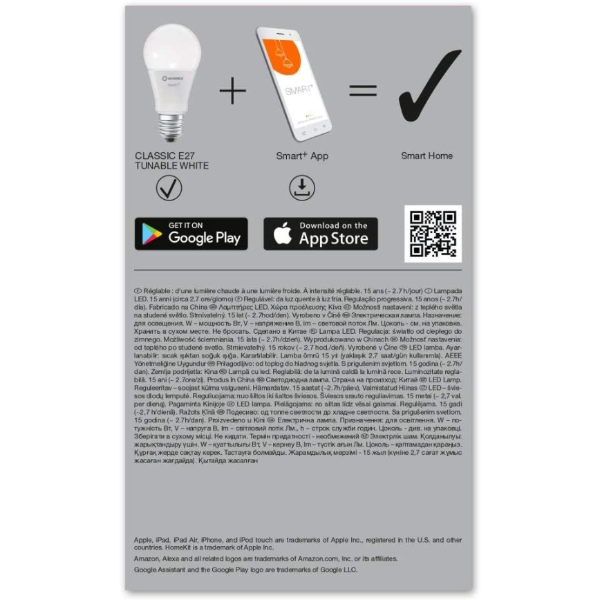 Himmennettevä LED-polttimo SMART+ E27/9,5W/230V 2700K-6500K Wi-Fi - Ledvance