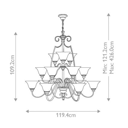 Hinkley - Kattokruunu ketjussa CELLO 15xE27/60W/230V