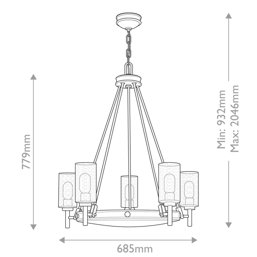 Hinkley - COLLIER riippuvalaisin ketjulla 5xE27/40W/230V, halkaisija 68,5 cm, musta