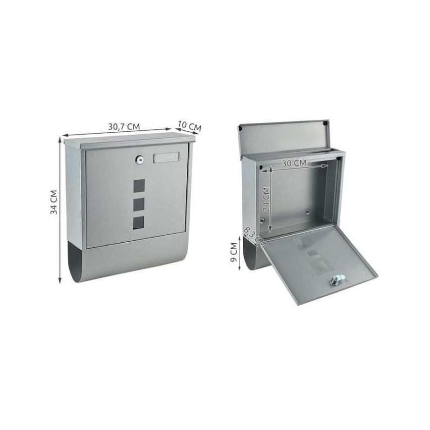 Hopeanvärinen postilaatikko 34x30,7 cm