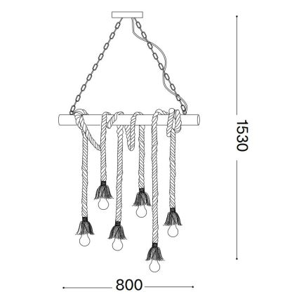 Ideal Lux - Kattokruunu johdossa CANAPA 6xE27/15W/230V ruskea