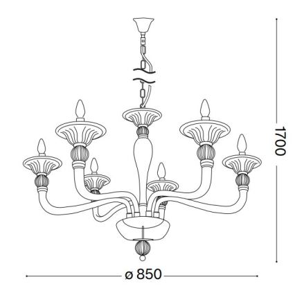 Ideal Lux - Kattokruunu ketjussa DANIELI 6xE14/40W/230V halkaisija 85 cm messinki