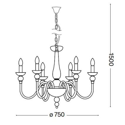 Ideal Lux - Kattokruunu ketjussa DOGE 6xE14/40W/230V halkaisija 75 cm kiiltävä kromi