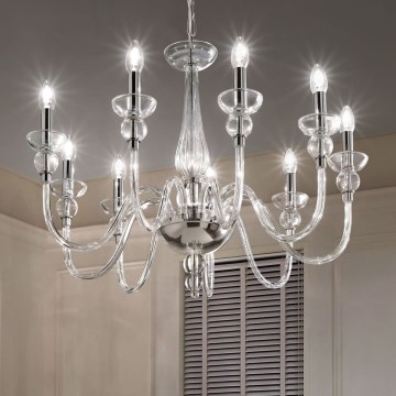 Ideal Lux - Kattokruunu ketjussa DOGE 9xE14/40W/230V halkaisija 75 cm kiiltävä kromi