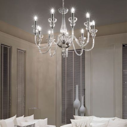 Ideal Lux - Kattokruunu ketjussa DOGE 9xE14/40W/230V halkaisija 75 cm kiiltävä kromi