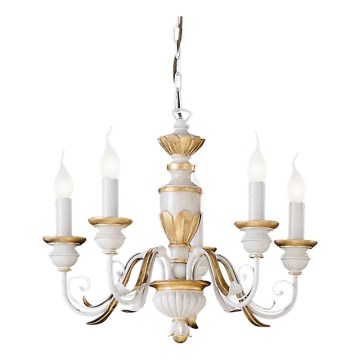 Ideal Lux - Kattokruunu ketjussa FIRENZE 5xE14/40W/230V halkaisija 55 cm valkoinen/kulta