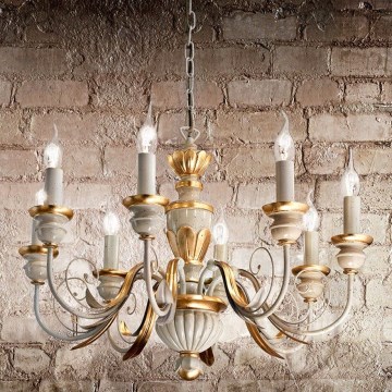 Ideal Lux - Kattokruunu ketjussa FIRENZE 8xE14/40W/230V halkaisija 64 cm valkoinen/kulta