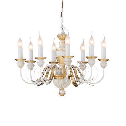 Ideal Lux - Kattokruunu ketjussa FIRENZE 8xE14/40W/230V halkaisija 64 cm valkoinen/kulta