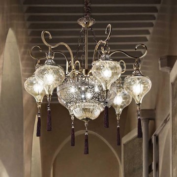 Ideal Lux - Kattokruunu ketjussa HAREM 9xE27/60W/230V halkaisija 75 cm messinki