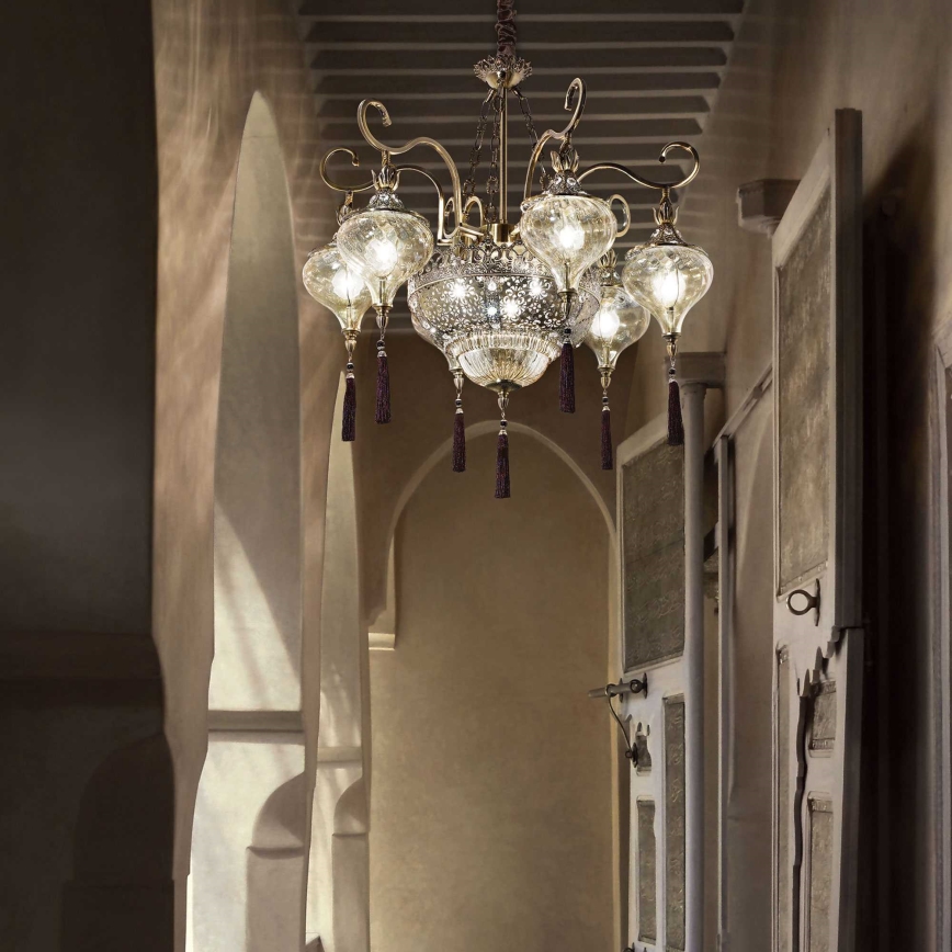 Ideal Lux - Kattokruunu ketjussa HAREM 9xE27/60W/230V halkaisija 75 cm messinki