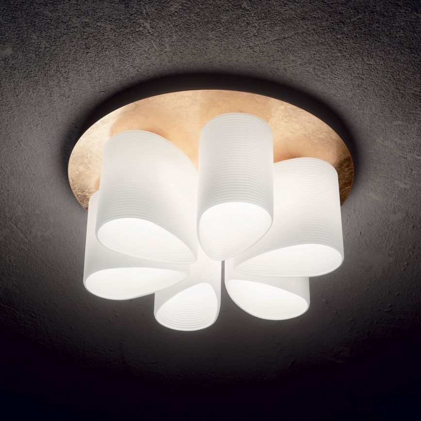 Ideal Lux - Kattovalo DAISY 6xE27/52W/230V halkaisija 60 cm kulta/valkoinen