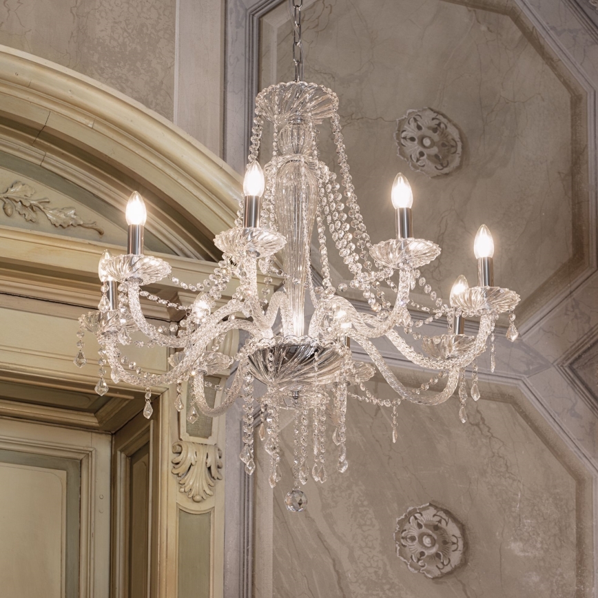 Ideal Lux - Kristalli-ketjukattokruunu AMADEUS 8xE14/40W/230V halkaisija 80 cm läpinäkyvä