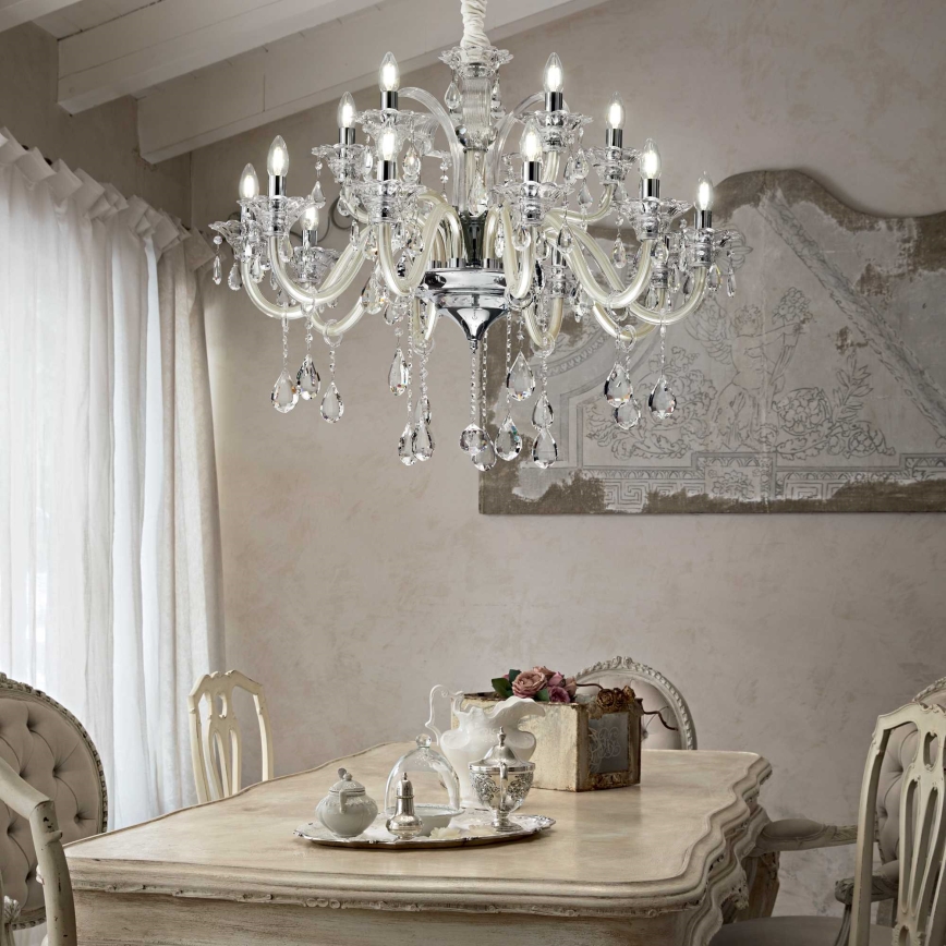 Ideal Lux - Kristalli-ketjukattokruunu COLOSSAL 15xE14/40W/230V halkaisija 95 cm kerma/kiiltävä kromi