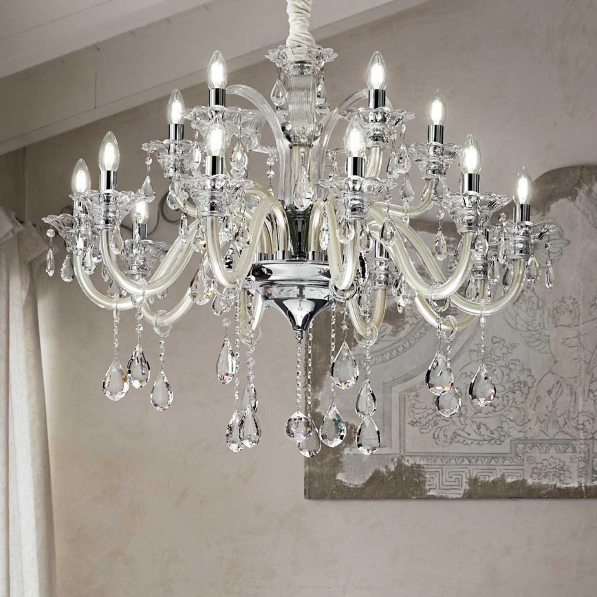 Ideal Lux - Kristalli-ketjukattokruunu COLOSSAL 15xE14/40W/230V halkaisija 95 cm kerma/kiiltävä kromi