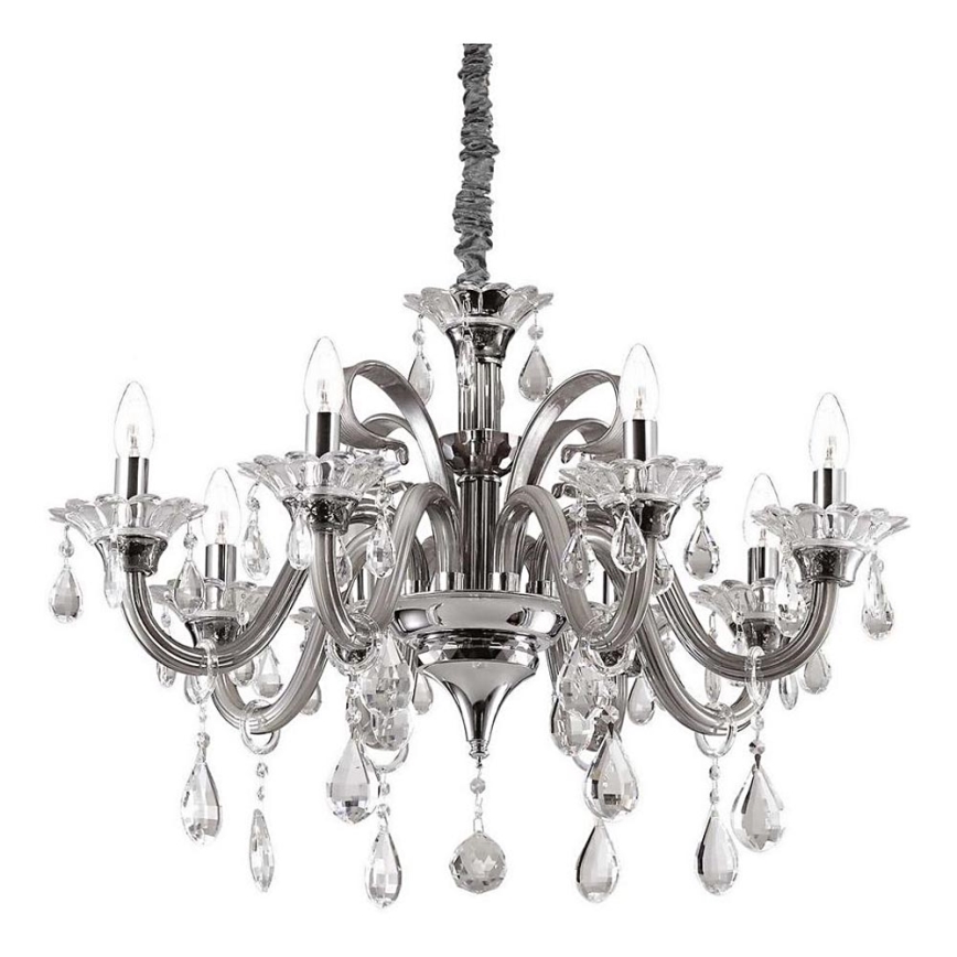 Ideal Lux - Kristalli-ketjukattokruunu COLOSSAL 8xE14/40W/230V halkaisija 78 cm harmaa/kiiltävä kromi
