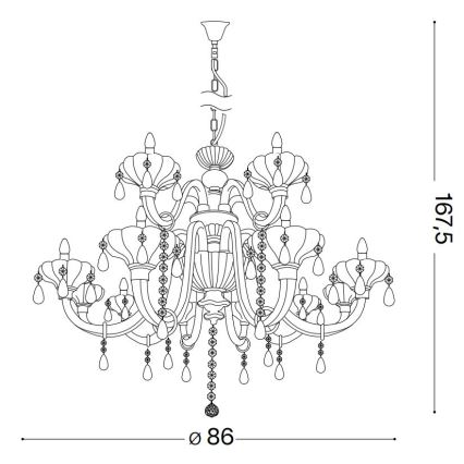 Ideal Lux - Kristalli-ketjukattokruunu CONTINENTAL 12xE14/40W/230V halkaisija 86 cm läpinäkyvä