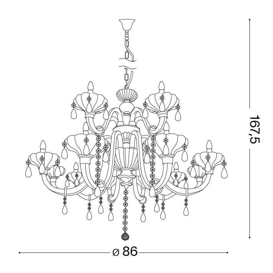 Ideal Lux - Kristalli-ketjukattokruunu CONTINENTAL 12xE14/40W/230V halkaisija 86 cm läpinäkyvä