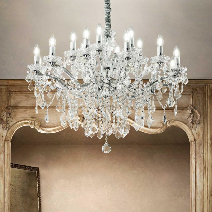 Ideal Lux - Kristalli-ketjukattokruunu FLORIAN 18xE14/40W/230V halkaisija 86 cm läpinäkyvä