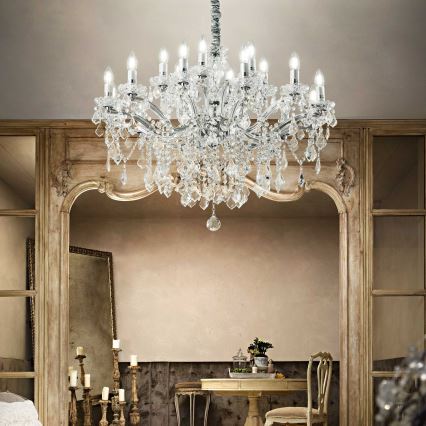 Ideal Lux - Kristalli-ketjukattokruunu FLORIAN 18xE14/40W/230V halkaisija 86 cm läpinäkyvä