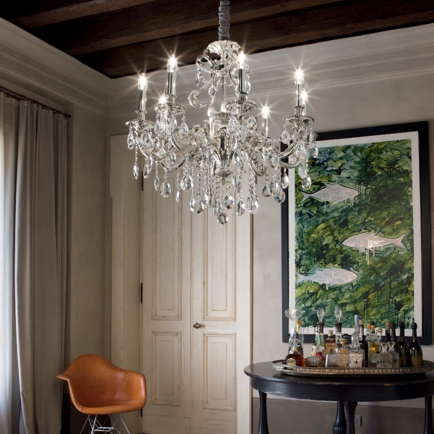 Ideal Lux - Kristalli-ketjukattokruunu GIOCONDA 8xE14/40W/230V halkaisija 73 cm hopea