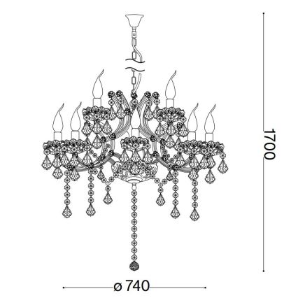 Ideal Lux - Kristalli-ketjukattokruunu NAPOLEON 12xE14/40W/230V halkaisija 74 cm kulta