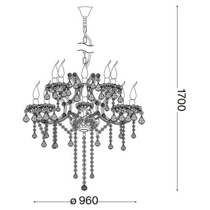Ideal Lux - Kristalli-ketjukattokruunu NAPOLEON 18xE14/40W/230V halkaisija 96 cm kulta