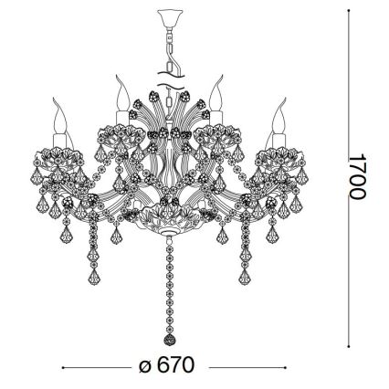 Ideal Lux - Kristalli-ketjukattokruunu NAPOLEON 8xE14/40W/230V halkaisija 67 cm kulta