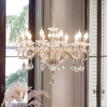 Ideal Lux - Kristalli-ketjukattokruunu NEGRESCO 10xE14/28W/230V halkaisija 85 cm kulta
