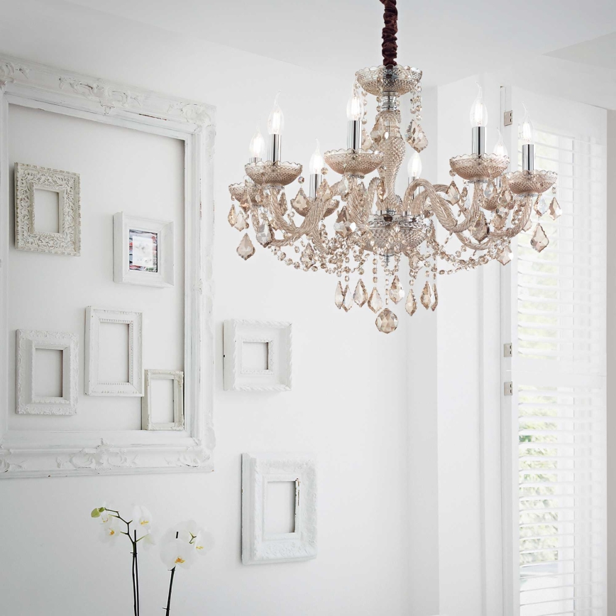 Ideal Lux - Kristalli-ketjukattokruunu ROSE 8xE14/40W/230V halkaisija 78 cm beige