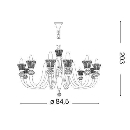 Ideal Lux - Kristalli-ketjukattokruunu STRAUSS 12xE14/40W/230V halkaisija 84,5 cm messinki