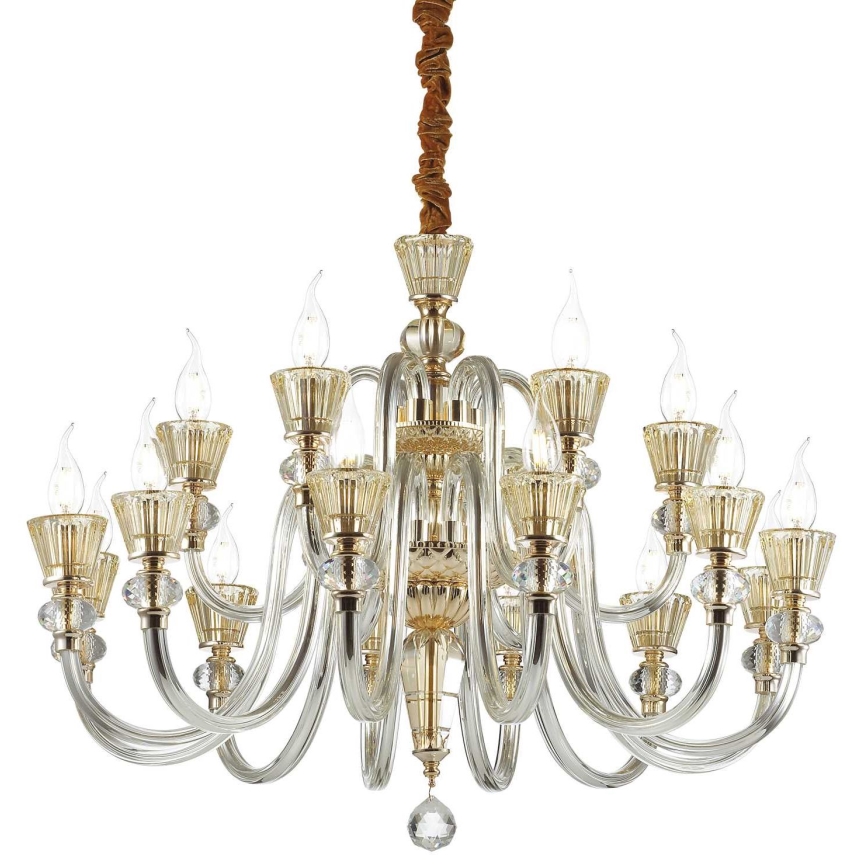 Ideal Lux - Kristalli-ketjukattokruunu STRAUSS 18xE14/40W/230V halkaisija 85 cm messinki