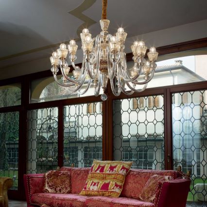 Ideal Lux - Kristalli-ketjukattokruunu STRAUSS 18xE14/40W/230V halkaisija 85 cm messinki