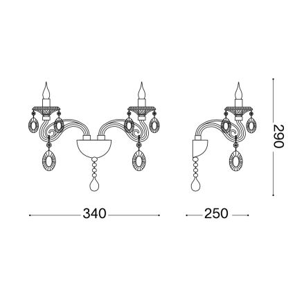 Ideal Lux - Kristalli seinä lamppu NEGRESCO 2xE14/28W/230V kulta
