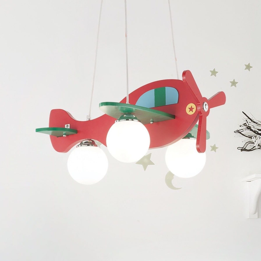 Ideal Lux - Lasten riipuskattokruunu johdossa AVION 3xE27/28W/230V punainen