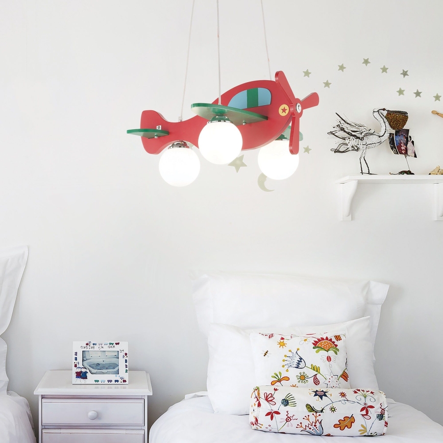 Ideal Lux - Lasten riipuskattokruunu johdossa AVION 3xE27/28W/230V punainen