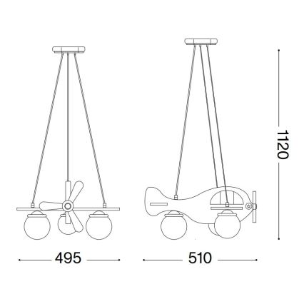 Ideal Lux - Lasten riipuskattokruunu johdossa AVION 3xE27/28W/230V punainen