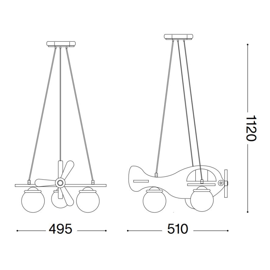 Ideal Lux - Lasten riipuskattokruunu johdossa AVION 3xE27/28W/230V punainen