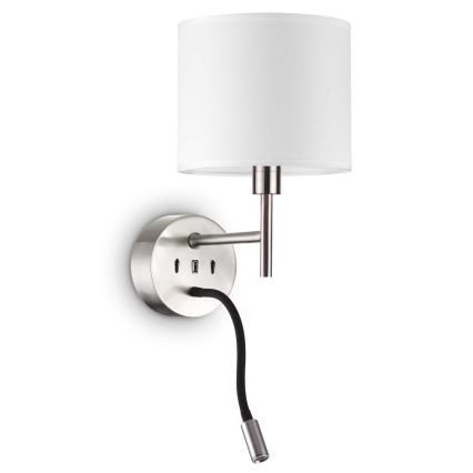 Ideal Lux - LED Joustava lamppu telineen kanssa SETTI UP 1xE27/42W + LED/3W/230V CRI 90 USB kiiltävä kromi
