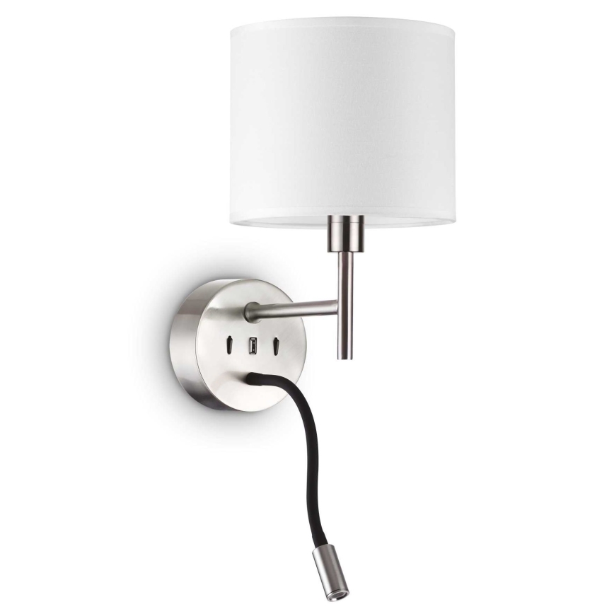 Ideal Lux - LED Joustava lamppu telineen kanssa SETTI UP 1xE27/42W + LED/3W/230V CRI 90 USB kiiltävä kromi