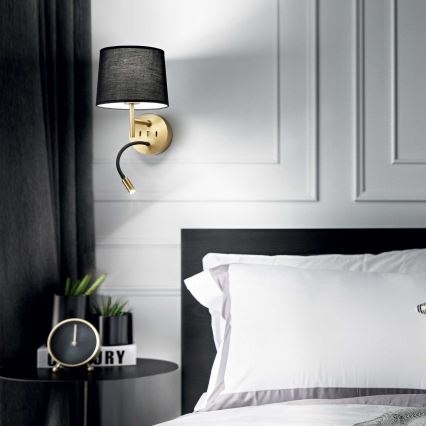 Ideal Lux - LED Joustava lamppu telineen kanssa SETTI 1xE27/42W + LED/3W/230V CRI 90 USB kulta