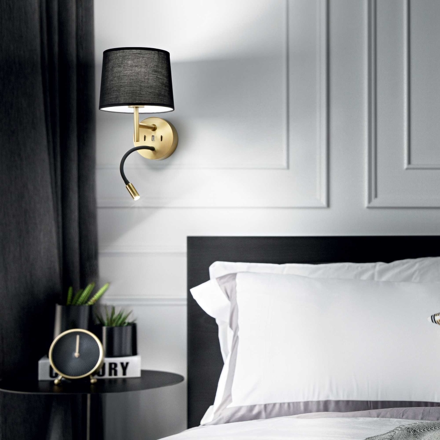Ideal Lux - LED Joustava lamppu telineen kanssa SETTI 1xE27/42W + LED/3W/230V CRI 90 USB kulta
