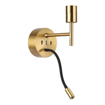 Ideal Lux - LED Joustava lamppu telineen kanssa SETTI 1xE27/42W + LED/3W/230V CRI 90 USB kulta