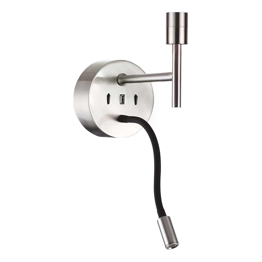 Ideal Lux - LED Joustava lamppu telineen kanssa SETTI UP 1xE27/42W + LED/3W/230V CRI 90 USB kiiltävä kromi