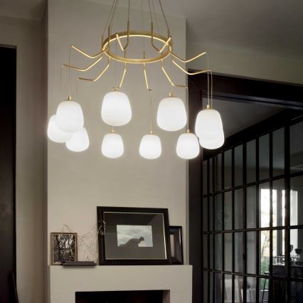 Ideal Lux - LED-kattokruunu johdossa KAROUSEL 10xG9/3W/230V halkaisija 82,5 cm messinki