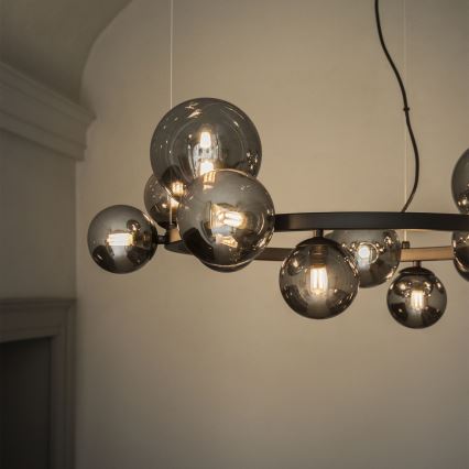 Ideal Lux - LED-kattokruunu johdossa PERLAGE 11xG9/3W/230V halkaisija 73 cm musta/savuinen